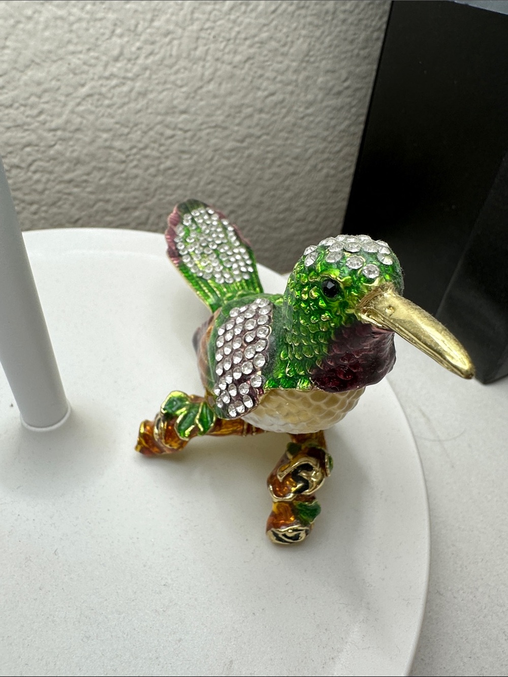 Jeweled Hummingbird Trinket Box - Green & Gold